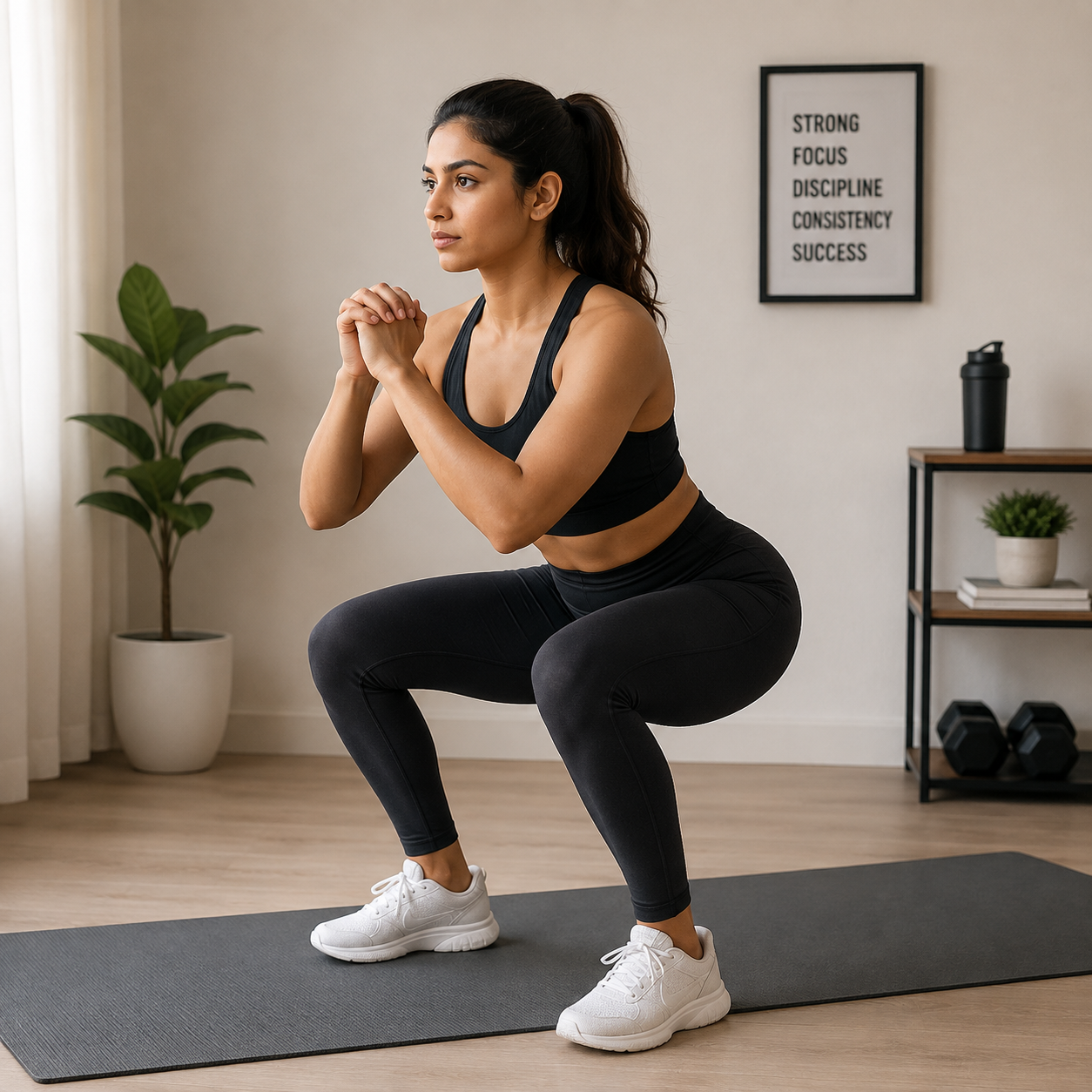 a women doing bodyweight squat